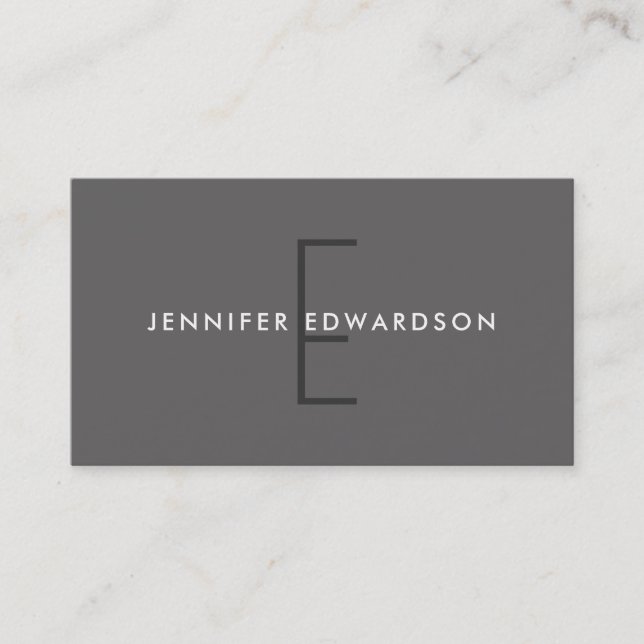 Modern professional dark grey monogrammed business business card (Front)