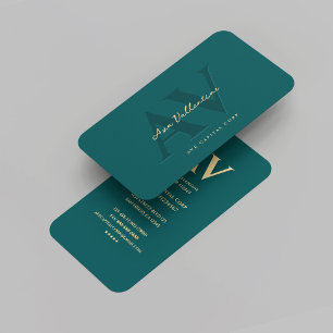 Modern Professional Dark Teal Monogram Marketing Business Card