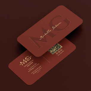 Modern Professional Dark Terracotta Monogram Business Card
