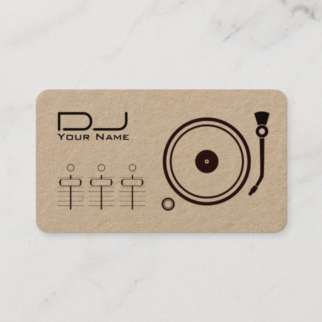 Modern professional DJ player black line kraft Business Card (Front)