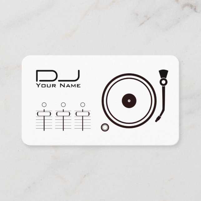 Modern professional DJ player black line white Business Card (Front)