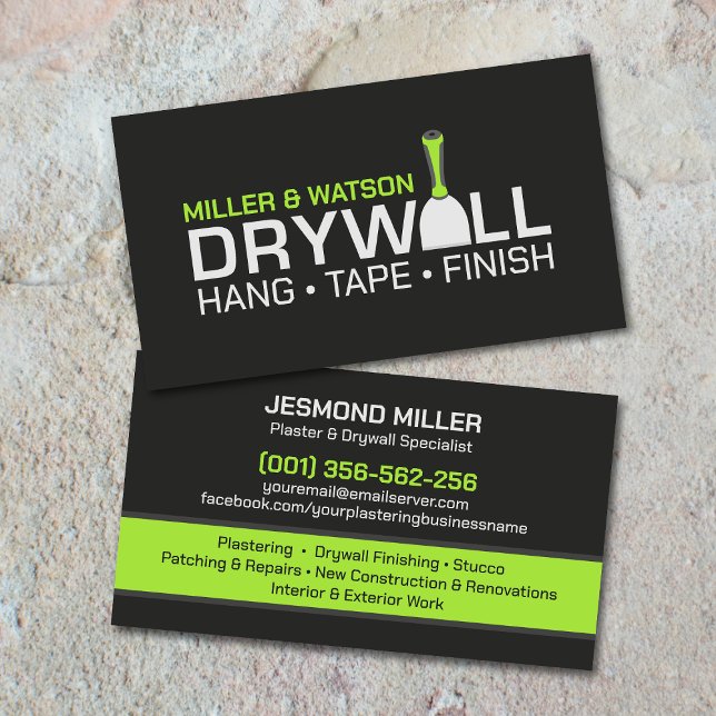 Modern Professional Drywall Plastering Services  Business Card (Creator Uploaded)
