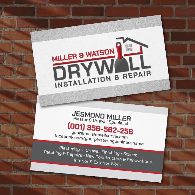 Modern Professional Drywall Plastering Services  Business Card (Creator Uploaded)