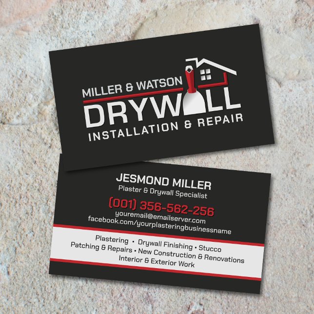 Modern Professional Drywall Plastering Services  Business Card (Creator Uploaded)