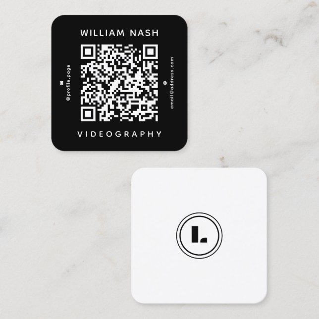 Modern professional duotone QR code Square Business Card (Front/Back)