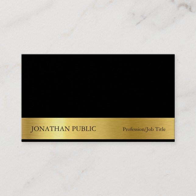 Modern Professional Elegant Black Gold Plain Luxe Business Card (Front)