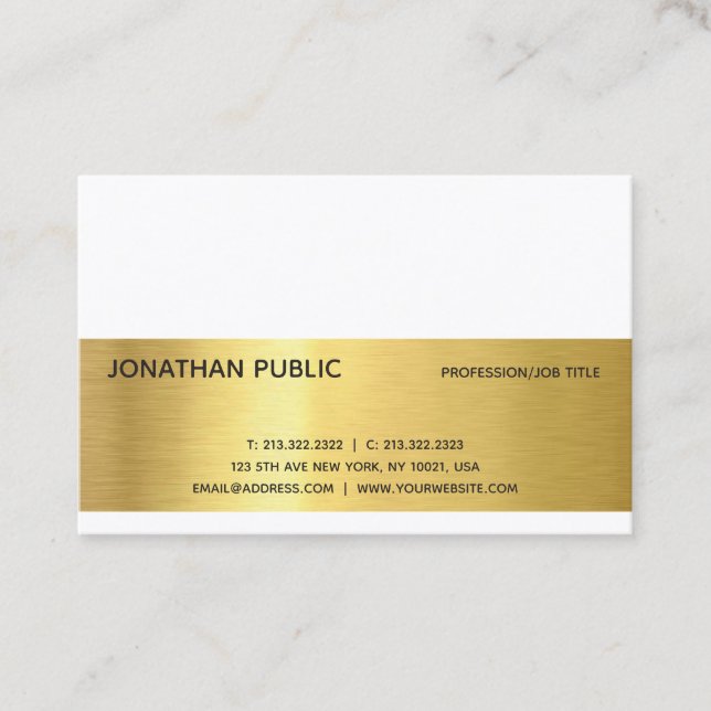 Modern Professional Elegant Gold Plain Luxury Chic Business Card (Front)