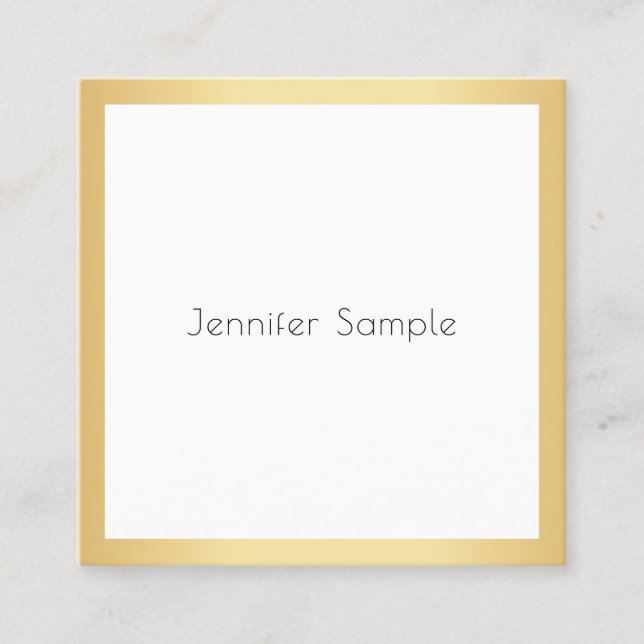 Modern Professional Elegant Gold White Template Square Business Card (Front)