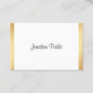 Modern Professional Elegant Handwritten Gold White Business Card