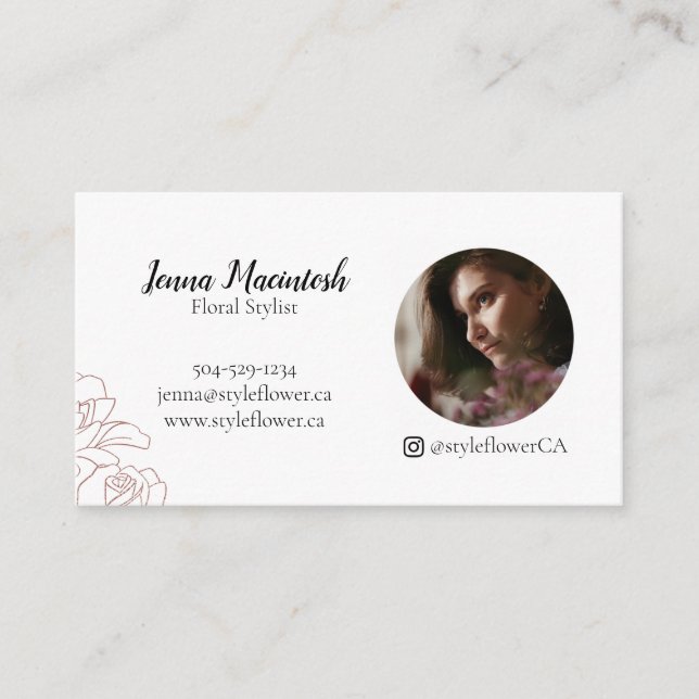 Modern Professional Elegant Pink Rose Flower Business Card (Front)