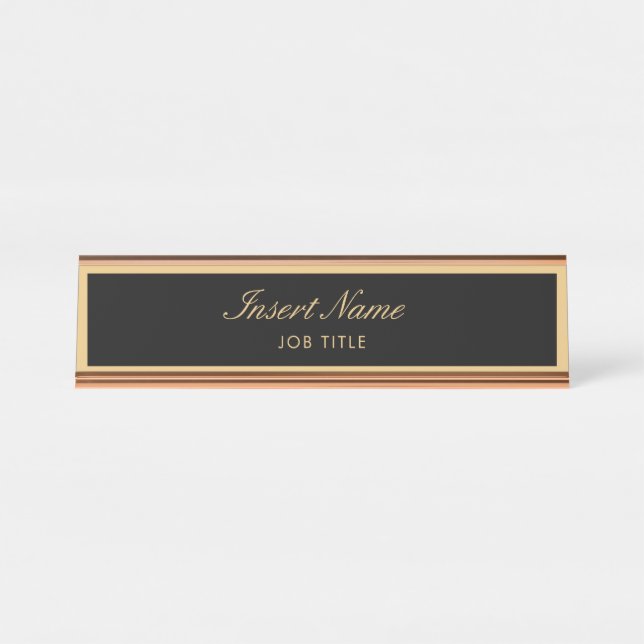 Modern Professional Elegant Script Gold Desk Name Plate (Front)