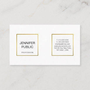 Modern Professional Elegant White Gold Chic Simple Business Card