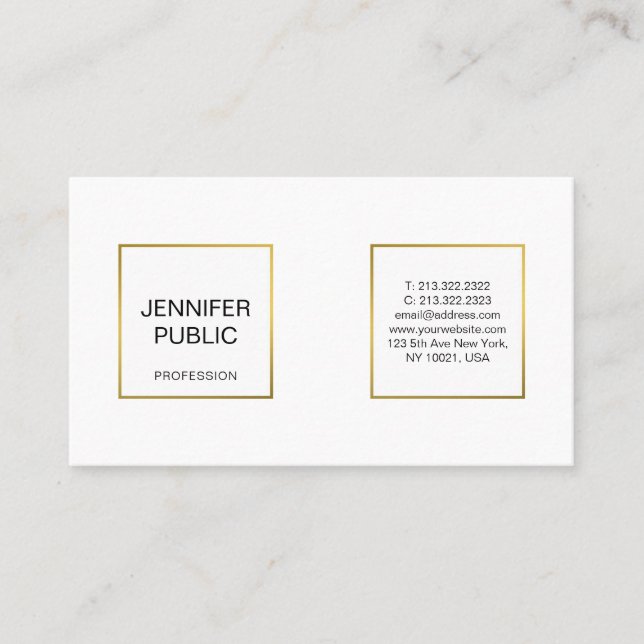 Modern Professional Elegant White Gold Chic Simple Business Card (Front)