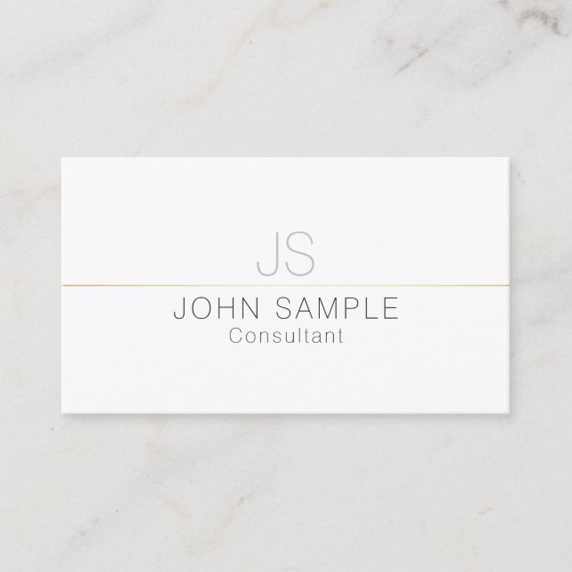 Modern Professional Elegant White Gold Monogram Business Card (Front)