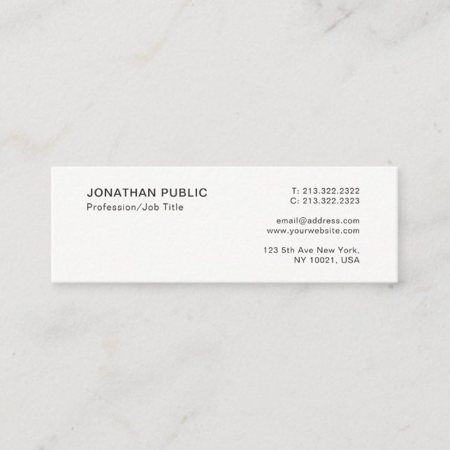 Modern Professional Elegant White Minimalist Plain Mini Business Card (Front)