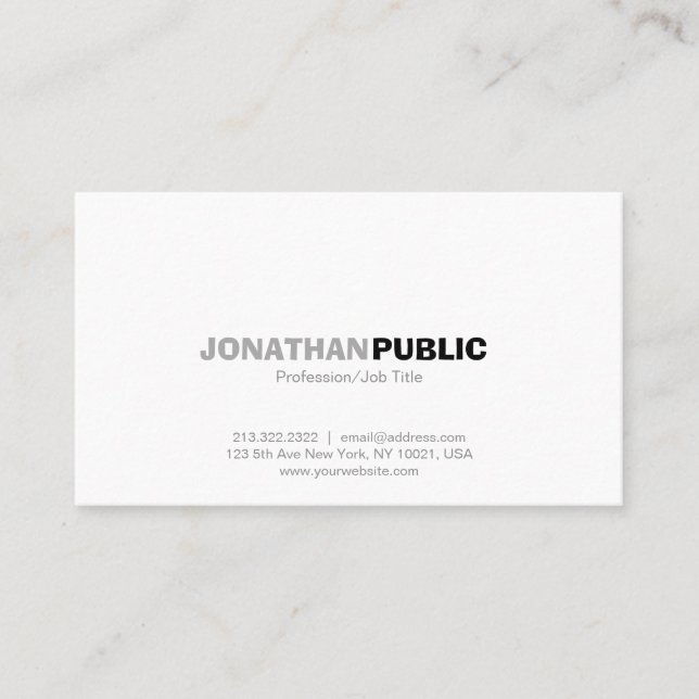 Modern Professional Elegant White Simple Plain Business Card (Front)