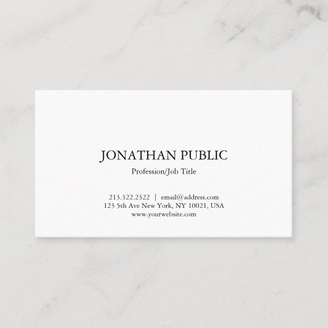 Modern Professional Elegant White Simple Plain Business Card (Front)