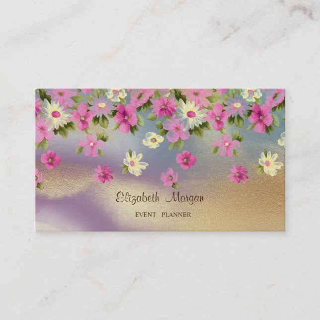 Modern Professional Faux Gold,Flowers Colourful Business Card (Front)