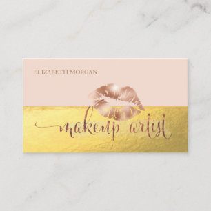 Modern Professional Faux Gold ,lips,Makeup Artist Business Card