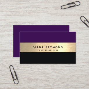 Modern Professional faux gold stripe purple black Business Card