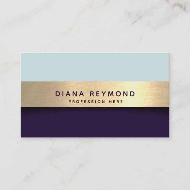 modern professional faux gold stripe teal purple business card (Front)