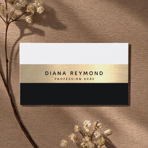 Modern professional faux gold stripe white black business card