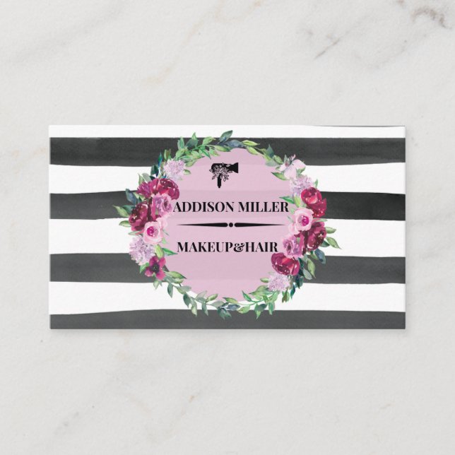 modern, professional floral makeup & hair salon  business card (Front)