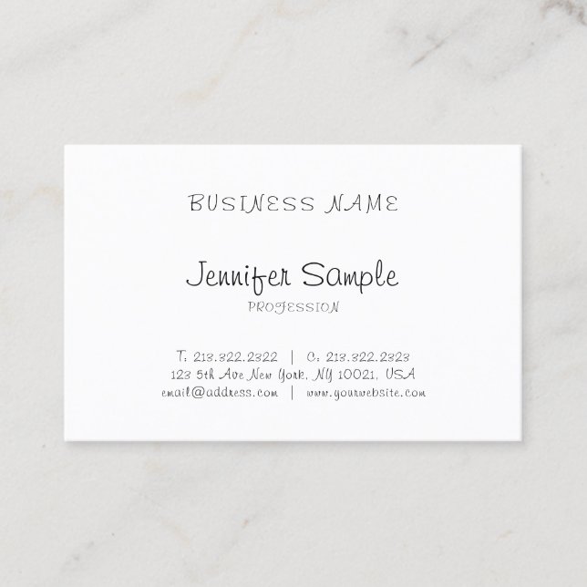 Modern Professional Freehand Script Elegant Plain Business Card (Front)