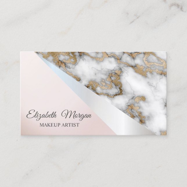 Modern Professional Geometric,White Gold Marble Business Card (Front)