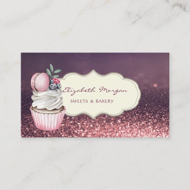 Modern Professional,Glitter Bokeh,Cupcake Macaron Business Card (Front)
