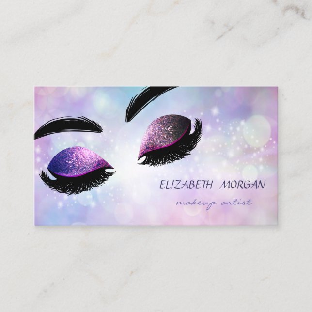 Modern Professional Glitter Lashes Makeup Bokeh Business Card (Front)