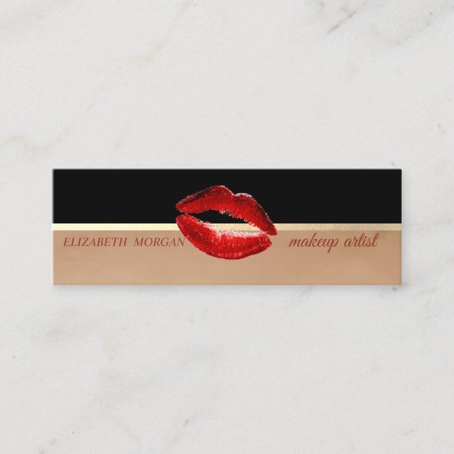 Modern Professional  Glitter Lips,Makeup Artist Mini Business Card (Front)