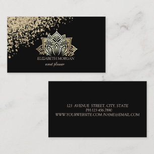 Modern Professional Gold Diamonds Gold Lotus Black Business Card