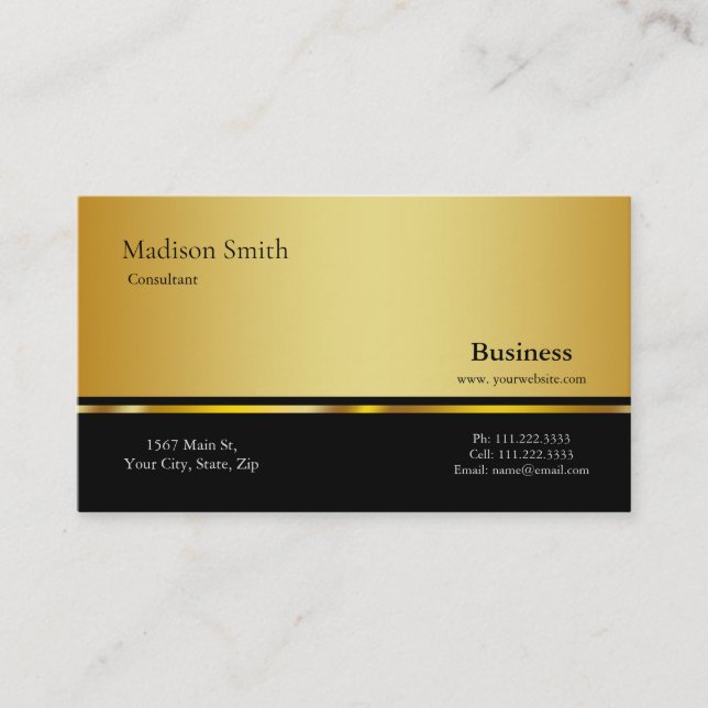 Modern Professional Gold Metal Consultant Business Business Card (Front)