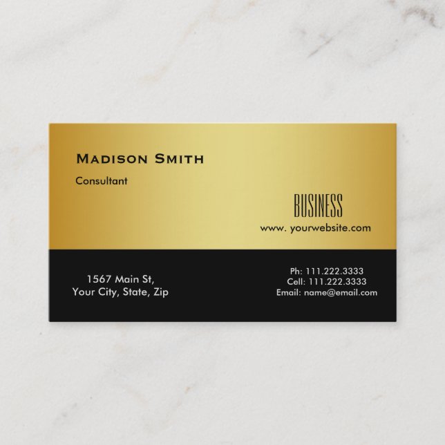 Modern Professional Gold Metal Consultant Business Card (Front)