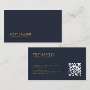 Modern Professional Gold Navy Blue QR Code Business Card