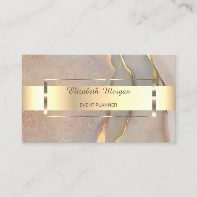 Modern  Professional Gold Stripe Pink Opal Business Card (Front)