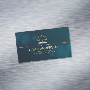Modern Professional Green Gold Lawyer  Magnetic Business Card
