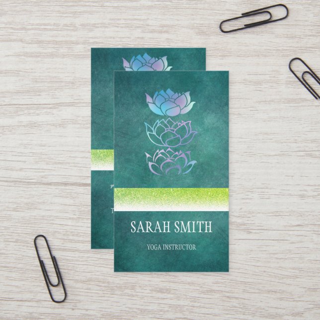 Modern professional green holographic business card (Front/Back In Situ)
