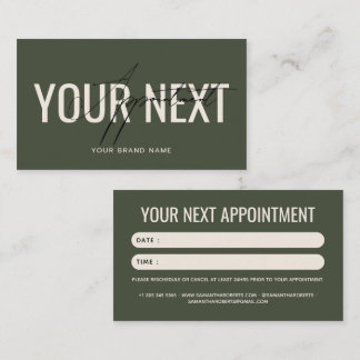 Modern professional green your next appointment card
