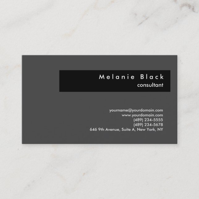 Modern Professional Grey Black Consultant Manager Business Card (Front)