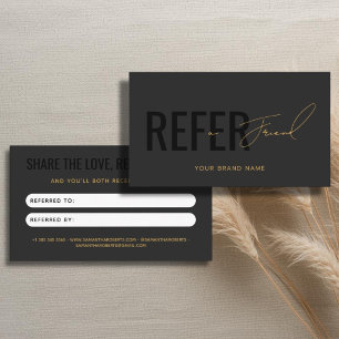 Modern professional grey black refer a friend referral card