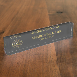 Modern Professional Grey Business Logo Employee Nameplate