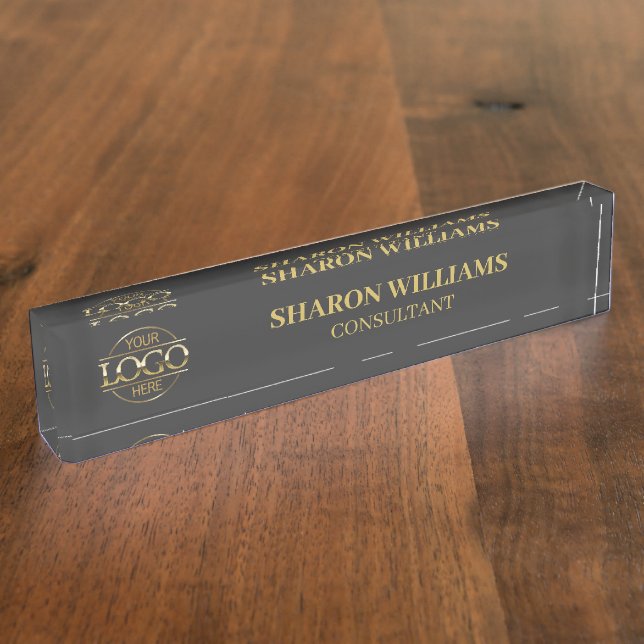 Modern Professional Grey Business Logo Employee Nameplate (Side)