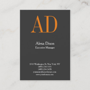 Modern professional grey orange monogram business card