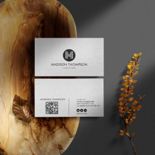 Modern Professional Grey Qr Code Business Card