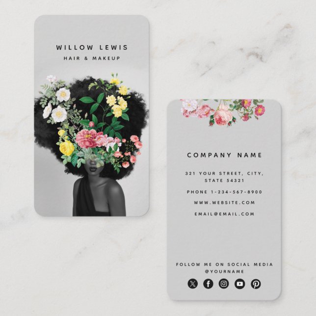 Modern Professional Hair & Makeup Social Media  Business Card (Front/Back)