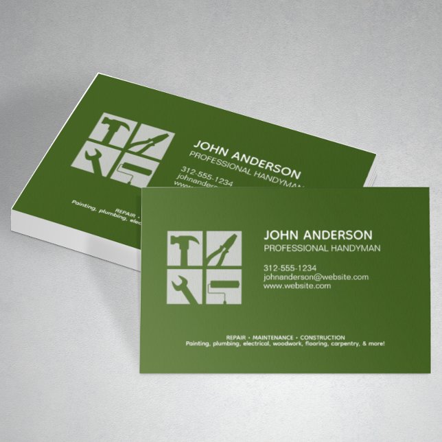 Modern Professional Handyman Services Green Business Card (Creator Uploaded)