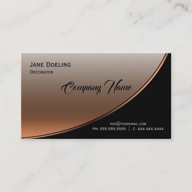 Modern Professional Highlight Black Bronze Copper Business Card (Front)