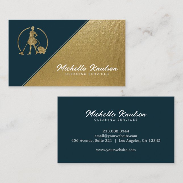 Modern Professional House Cleaning Service Gold    Business Card (Front/Back)